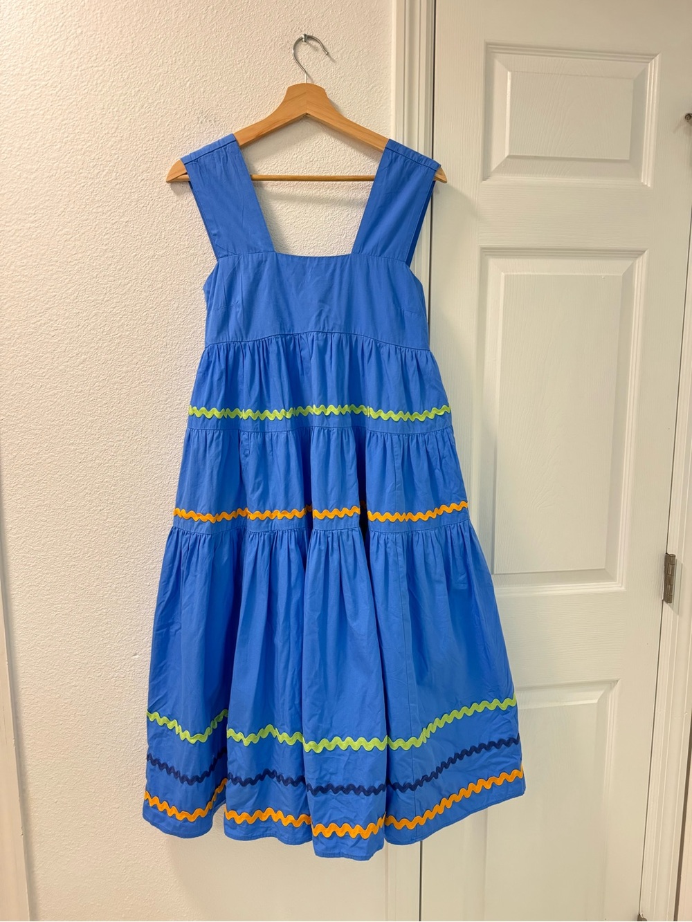 Anthropologie Helena Square-Neck Tiered Midi Dress Smocked Scallop size S blue - Picture 7 of 7